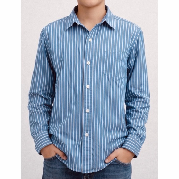Faded Glory Other - FADED GLORY • Vintage Wash Blue Striped Long Sleeve Button-Down Shirt, L 12/14